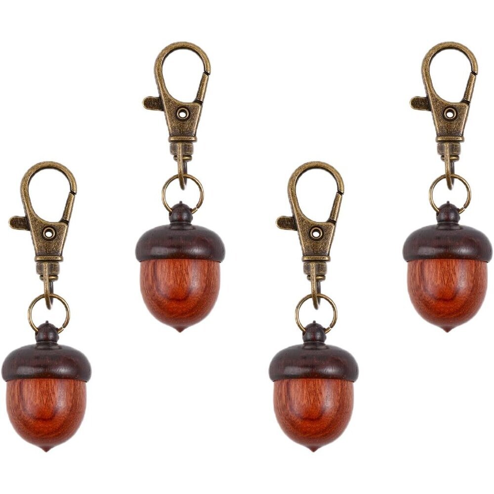 4Pcs Wooden Acorn Box Keychain with Zinc Alloy Swivel Lobster Clasps Charm for D